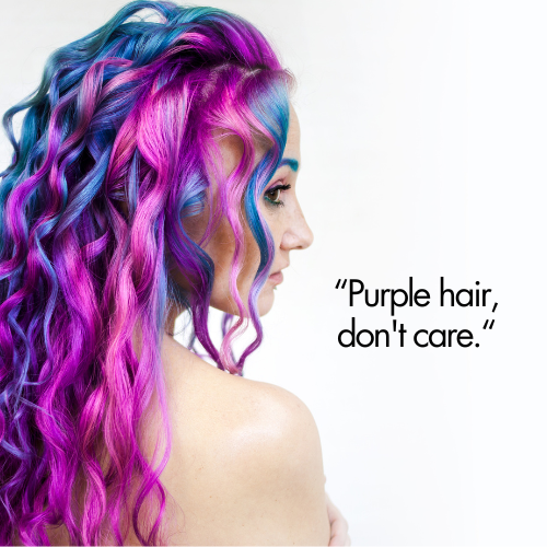 purple hair captions