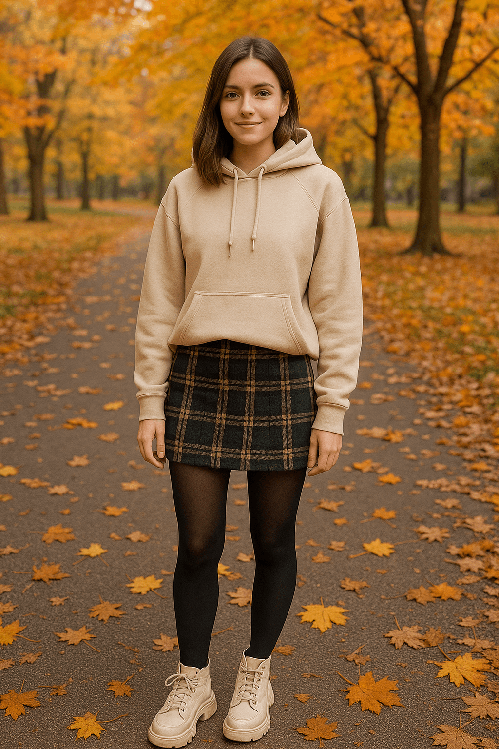 Plaid Spliced Hood Hoodie / Mini Skirt / Flare Pants ASG0066 main image 0