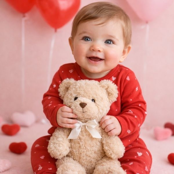 Seated Valentine Corner With Teddy & Heart Decor