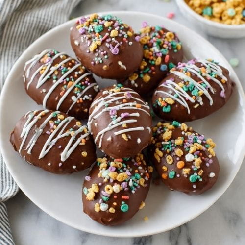 Chocolate-Covered Easter Egg Cereal Treats