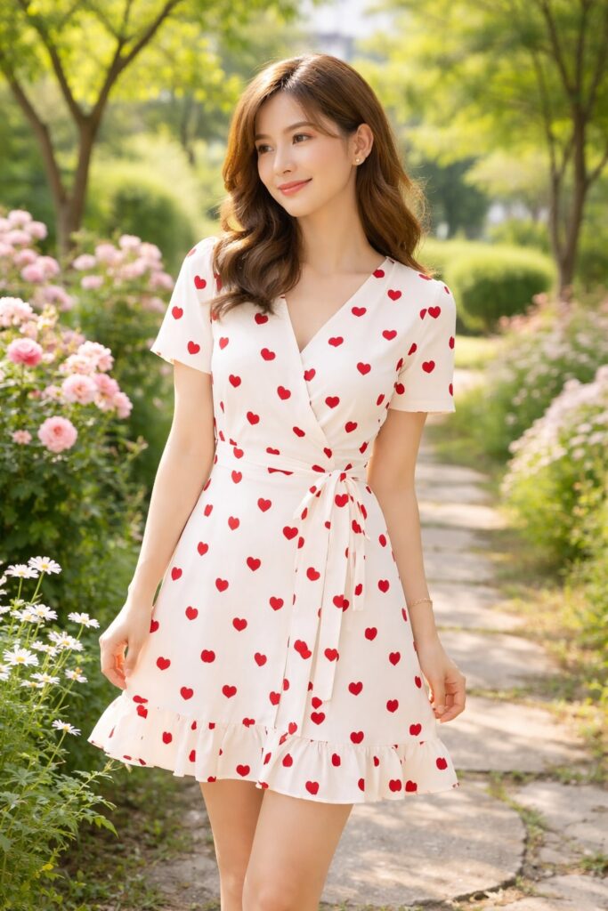 Heart-Print Dress with Simple Accessories