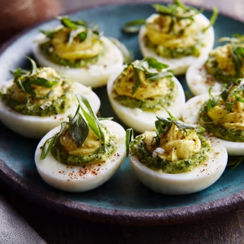 Italian-Style Deviled Eggs with Pesto