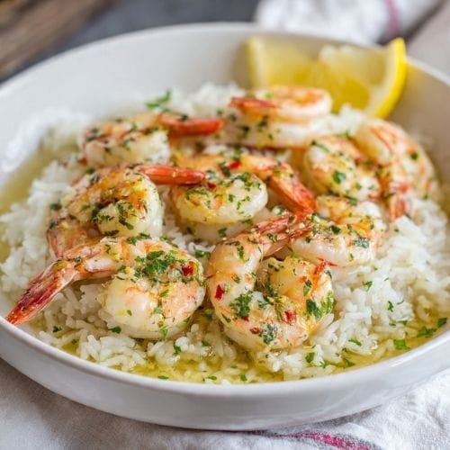 Lemon Garlic Butter Shrimp with Rice