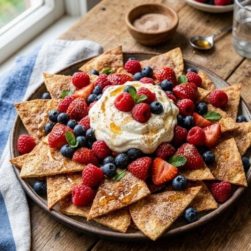 Cinnamon Mixed Berry Dessert Nachos