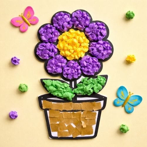 Crumpled Paper Flower Pot Craft