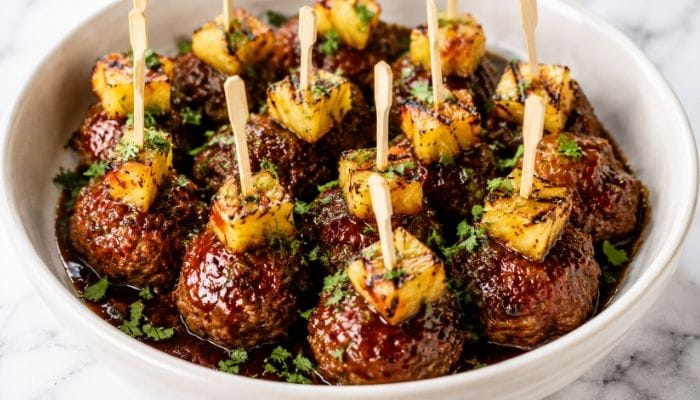 Grilled Pineapple BBQ Meatball Bites