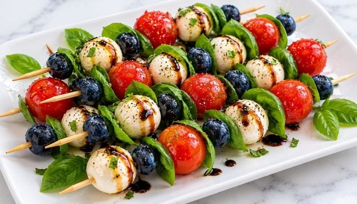 Red, White, and Blue Caprese Skewers