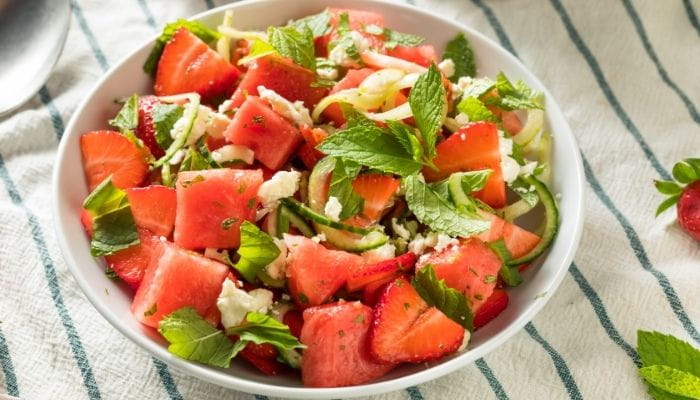 Watermelon Cucumber Salad with Strawberries & Feta
