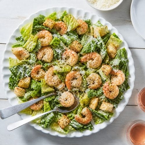Skinny Lemon Garlic Shrimp Caesar Salad