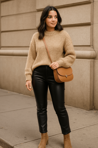 Chunky Knit Sweater + Leather Pants