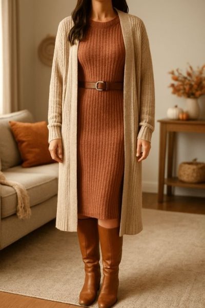 Cozy Knit Dress with Boots