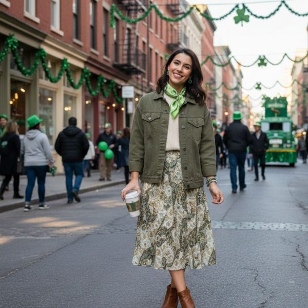 Green Denim Jacket with Skirt