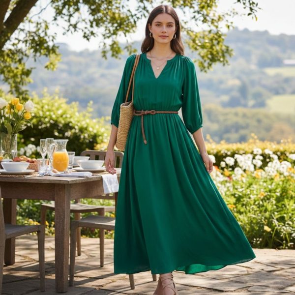Green Maxi Dress with Sandals