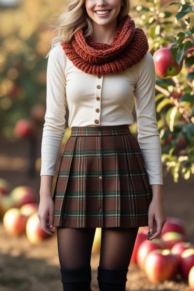 Henley Top + Plaid Mini Skirt