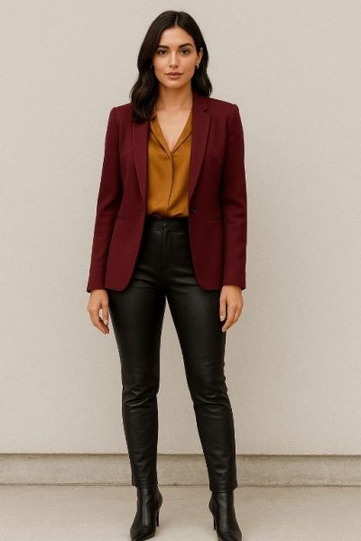 Leather Pants with Blouse