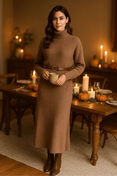 Maxi Sweater Dress with Belt