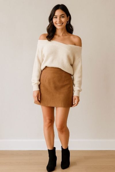 Off-Shoulder Sweater with Skirt