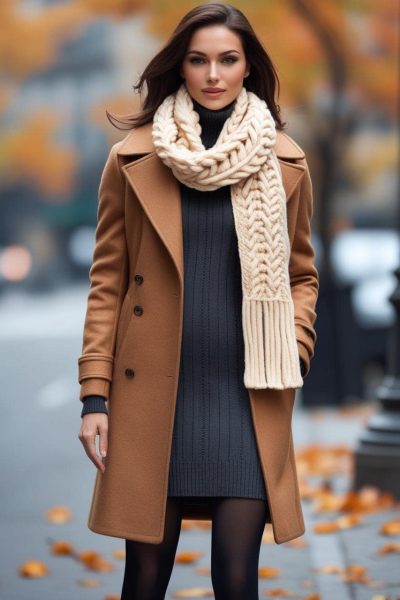 Peacoat + Knit Dress + Tights