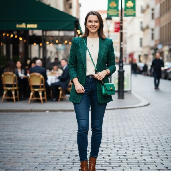 Plaid Green Blazer with Jeans