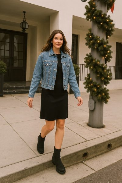 Rhinestone Denim Jacket With Black Dress