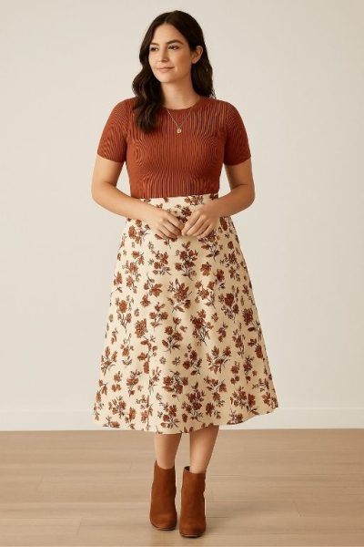 Ribbed Knit Top with Midi Skirt