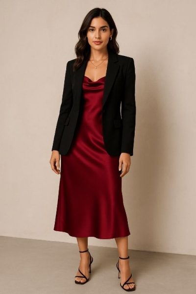 Satin Slip Dress with Blazer