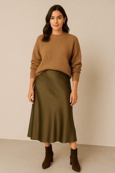 Silk Midi Skirt with Sweater