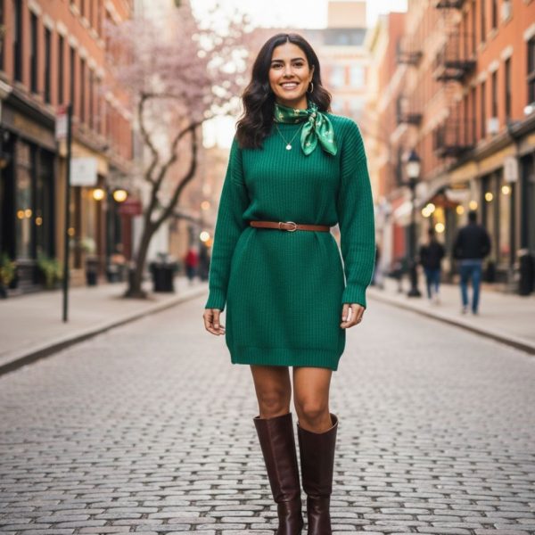 Sweater Dress with Ankle Boots